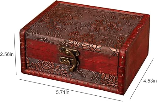 Miniatura 2 de Caja organizadora de joyas decorativa antigua con mini cerradura de metal para almacenar anillos de bisutería, aretes, caja de recuerdo de madera