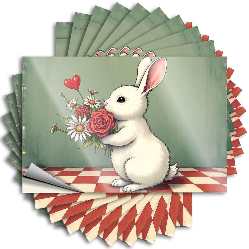 A White Rabbit Holding A Bouquet of Flowers. Great Decal | Shower Decor Waterproof Vinyl Hard Adulting Removable Decal Peel Stick(8X12CM)