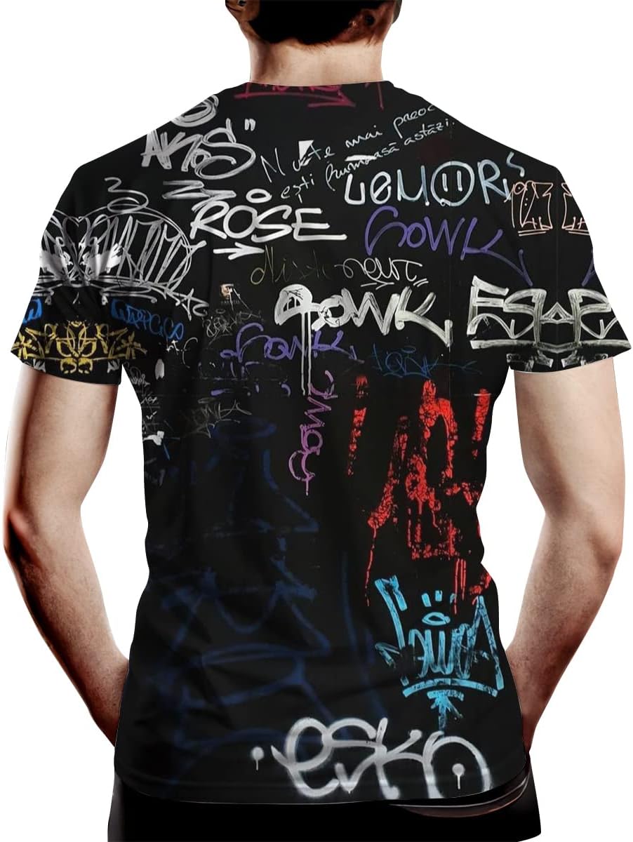 Men's Cool Tshirt with Hip Hop Graffiti Graphic Print, Street Novelty Tee Top, Best Birthday Gifts - Image 2