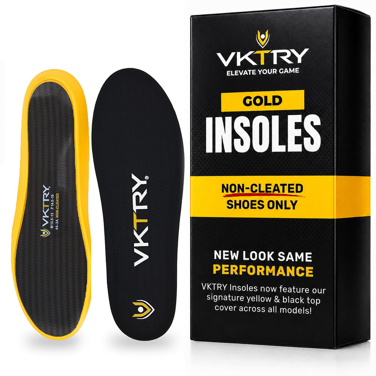 VKTRY Performance Insoles - Gold VKs - Carbon Fiber Shock Absorbing Sport Shoe Insoles for Pro Running, Basketball, Athletics - Improved Explosiveness, Injury Protection and Recovery, Weight <120 Lbs,
