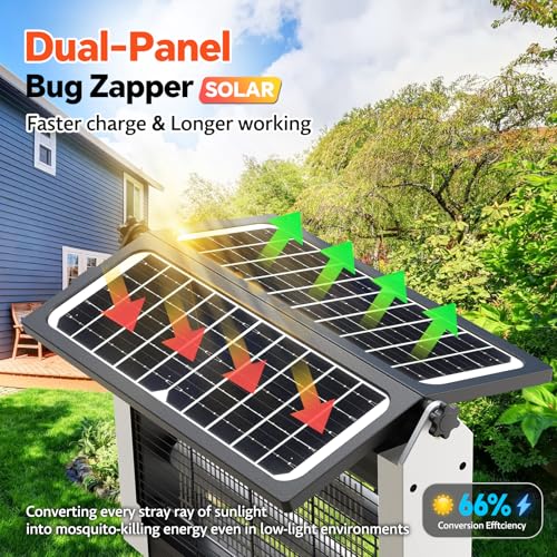 Image of Solar Bug Zapper with Dual Panels, 4500V Waterproof Mosquito Zapper Outdoor