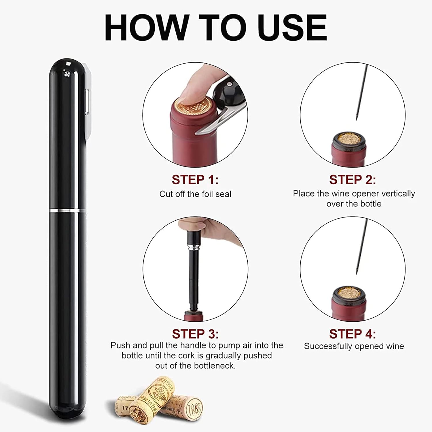 Air Pressure Pump Bottle Opener, Wine Opener Wine Pump Easy Cork Remover Corkscrew, Travel Portable Air Pressure Pump Wine Bottle Opener for Restaurant, Party, Wine Lovers,Black