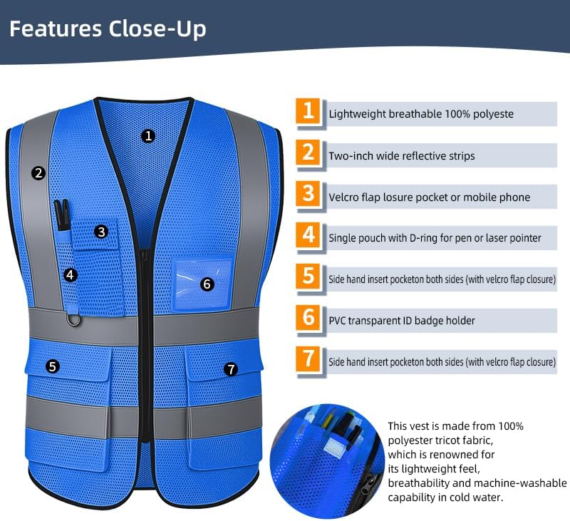 Tydon Guardian Reflective Safety Vest for Women Men High Visibility Security With Pocket Zipper Front Meet ANSI/ISEA Standard - Image 2