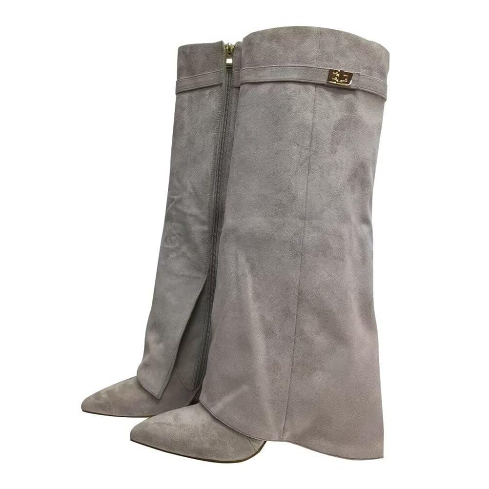 Fold Over Botas Mujer Invierno Cowboy Boots de Tacon Botines Largas Altas