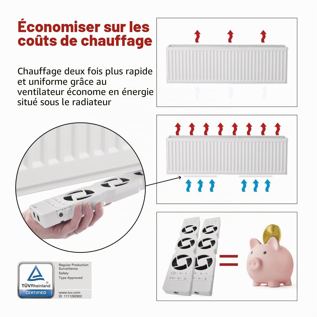 EMOS - Ventilateur de chauffage pour économiser de l'énergie et des frais de chauffage, kit de démarrage DUO, 2 ventilateurs de chauffage avec sonde de température avec régulateur, chargeur