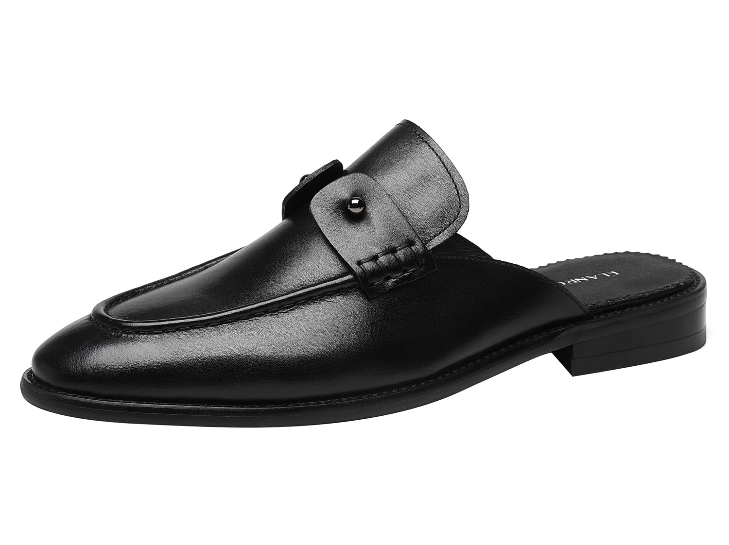 ELANROMAN Men's Backless Loafers Black Genuine Leather Mules Slippers Slip on Shoes