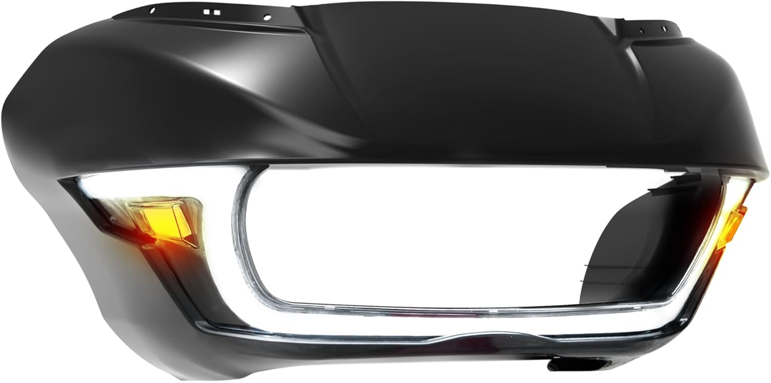 Upgraded Front Outer Fairing with Light for Road Glide 15-23, Black Fairing Cowl w/DRL Turn Signal for Harley CVO Road Glide 2015-2023 Accessories