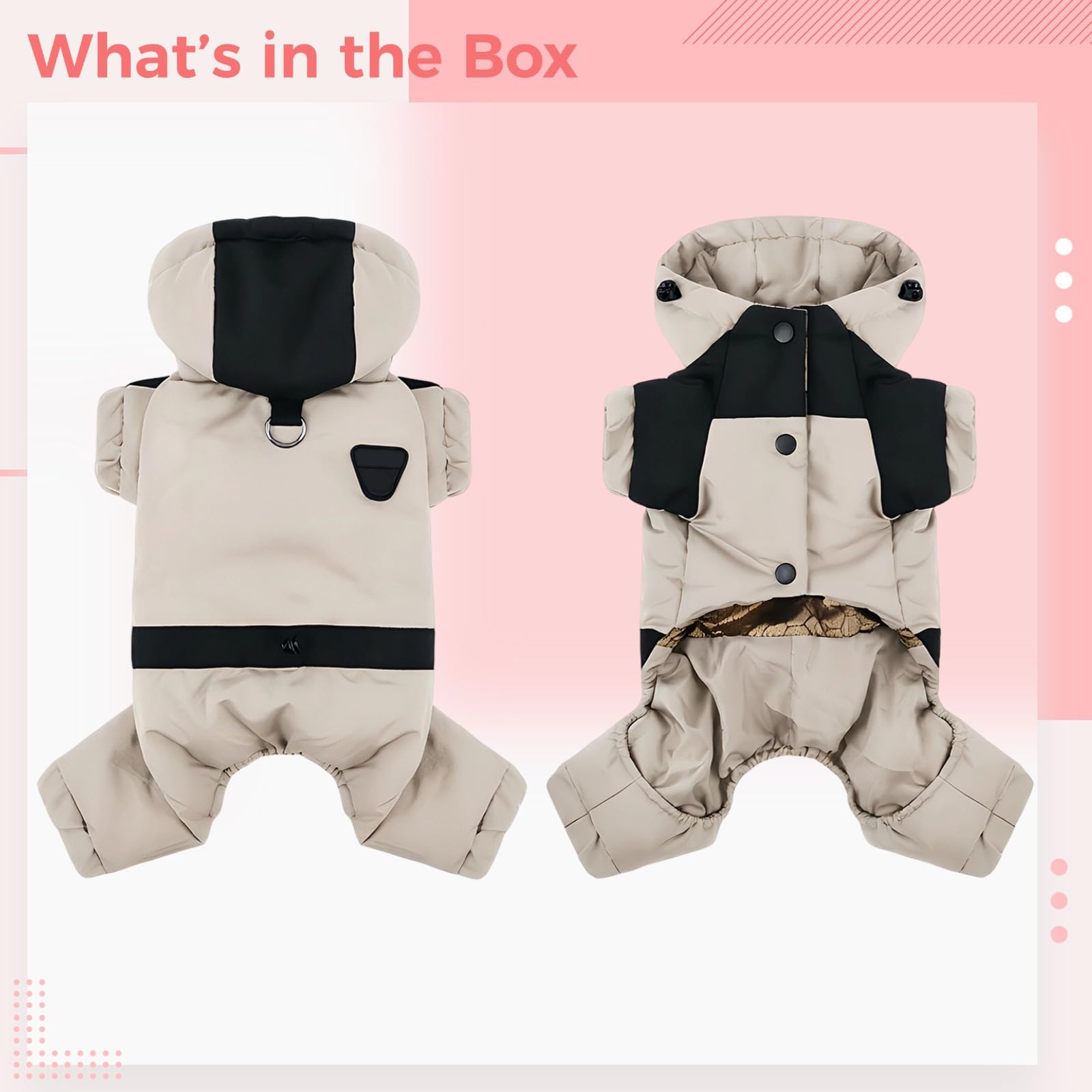 Abrigo para perro con capucha, traje de nieve rosa para perros, chaqueta impermeable de poliéster para invierno, ropa ajustable para perros pequeños, beige