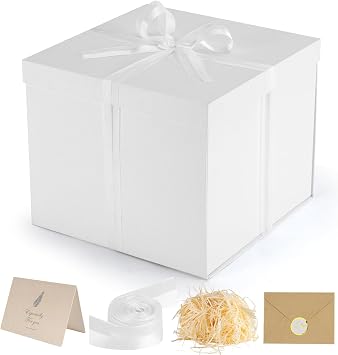 Gift Box, 12x12x10 inches Large White Gift Boxes for Presents with Lids