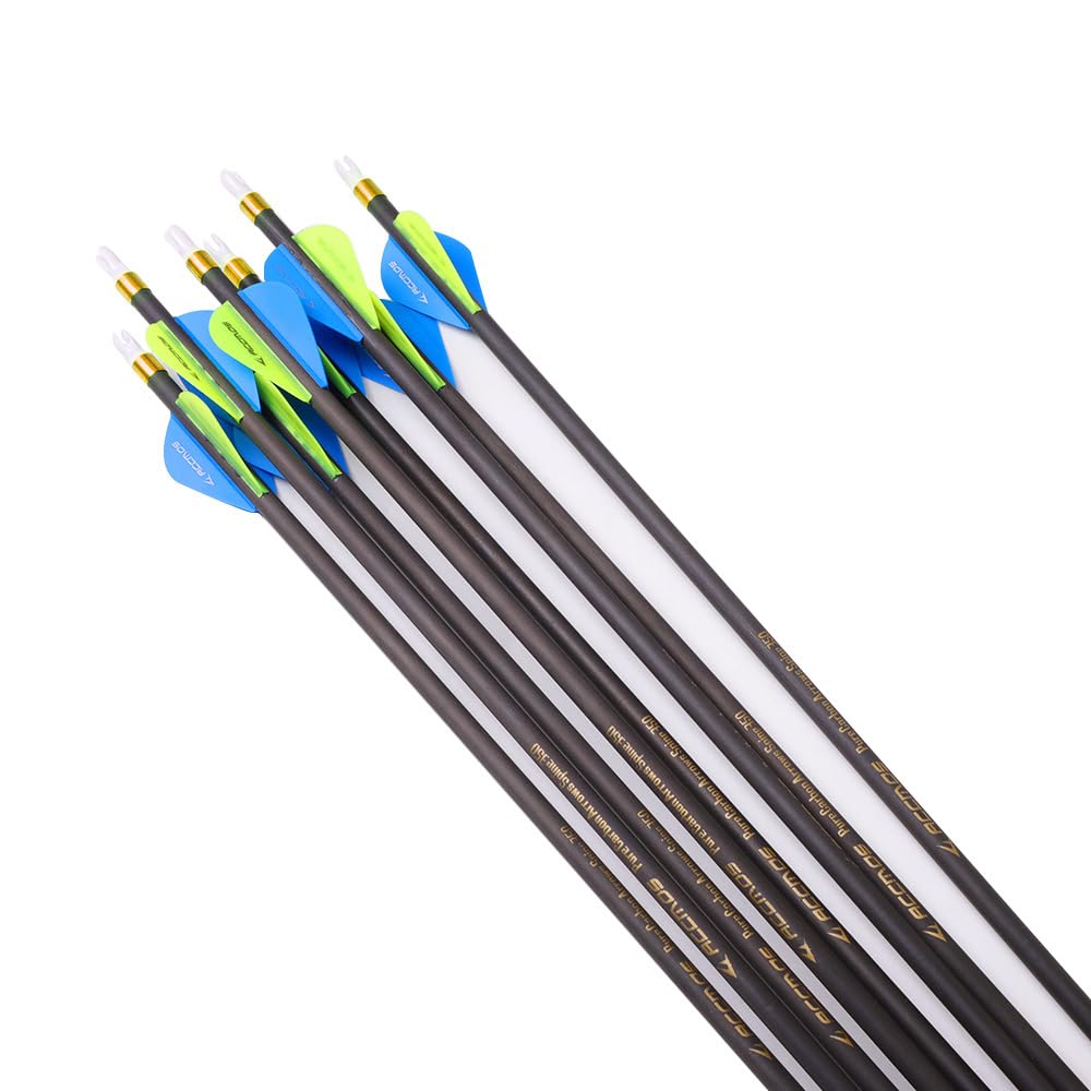 6/12pc Longitud Personalizada Flechas de Carbono 300/350/400/500/600/700/800 Spine Punta Extraíble 2" Pluma de Plástico Flecha de Puntería Flecha de Caza para Arco Recurvo Arco Compuesto Tiro con Arco
