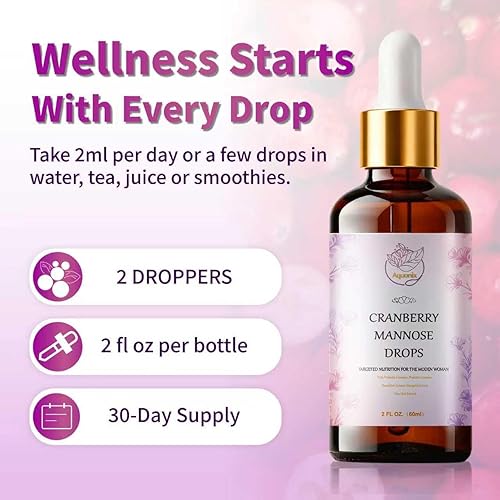 Miniatura 6 de Gotas de arándano y D-manosa para mujer, soporte urinario* tracto - Suplemento líquido de tintura de hierbas - Sin azúcar, absorción rápida, 2 onzas