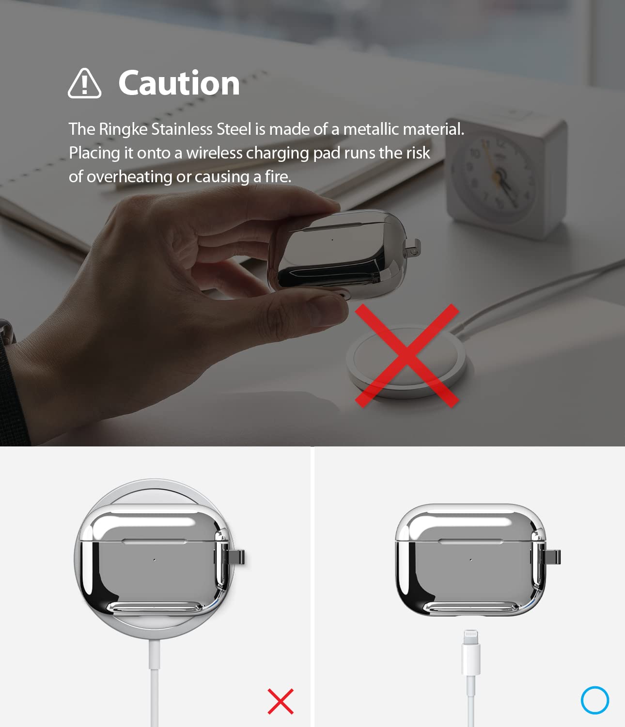 Ringke Stainless Steel Cover Compatibile con AirPods Pro, Custodia in Acciaio Inossidabile