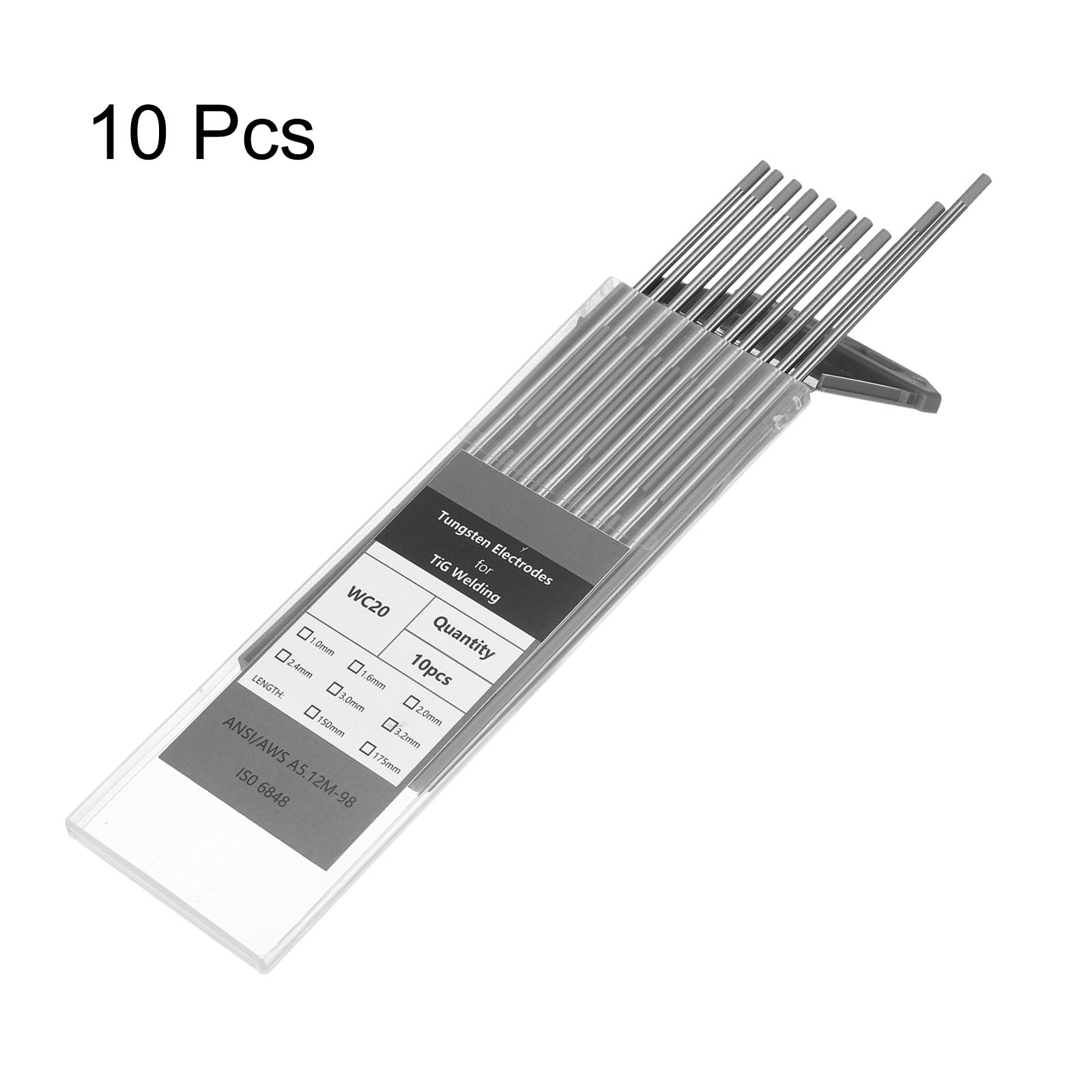 QUARKZMAN 10 Unidades De Electrodos De Tungsteno Para Soldadura TIG 1/8" X 7" 1.8-2.2% Para Soldadura De Acero Inoxidable, Soldadura De Aleaciones Y Magnesio, Manufacturera, Gris WC20