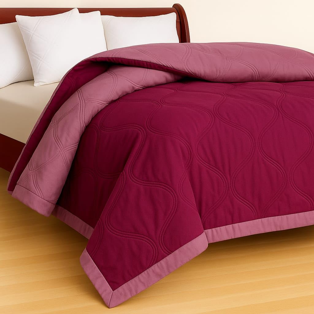 Reversible Comforter 220 GSM Microfiber Reversible AC Comforter/Blanket for Winter/Quilt/Duvets for Bed Comforter (Red, Double-85X90)