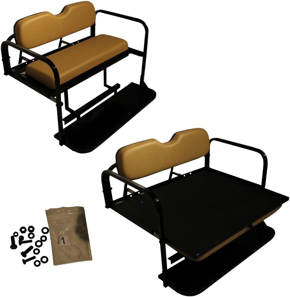 EZGO TXT Golf Cart Flip Folding Rear Back Seat Kit with OEM Tan Cushions