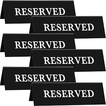 6 Pieces Plastic Reserved Table Sign Table Tent Wedding Guest Reservation Seat Sign for Restaurant Wedding Chairs7.9 x 2.7 Inches,White Words Black Background