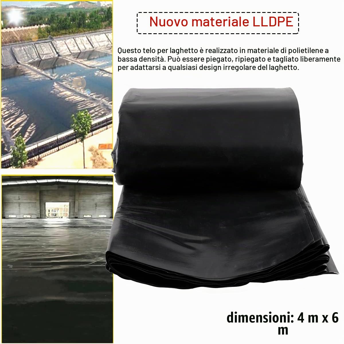 Rivestimento per laghetto, Telo per laghetti Stagno da Giardino in LLDPE, 6M x 4M Telo per laghetto Fodera per Piscina Pellicola, laghetto per Pesci di Grandi Dimensioni Liner Gardens Pools