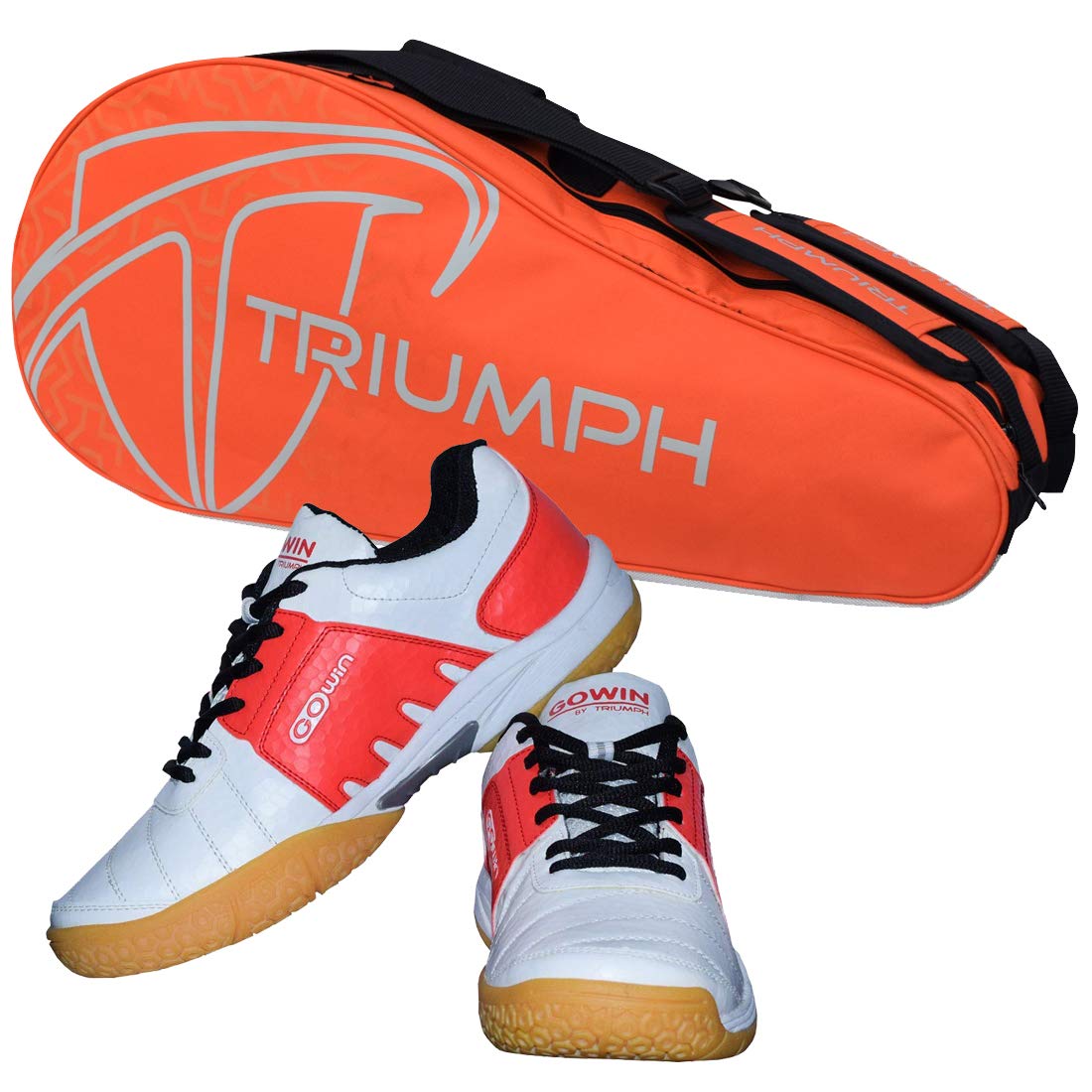 Gowin Badminton Shoe Power White/Red Size-9 with Triumph Badminton Bag 303 Orange/Grey-image-23