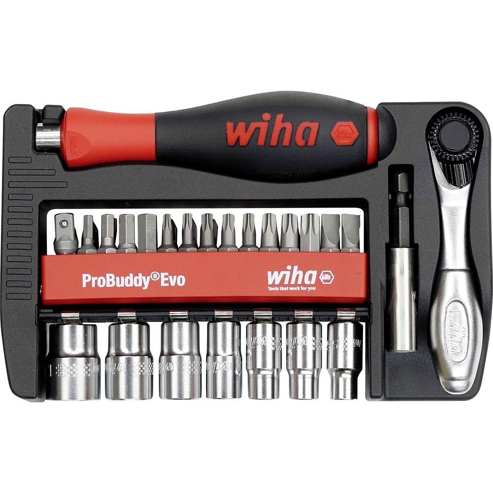 Wiha ProBuddy® Evo 40 pz set inserti & bussole 1/4" I Set di utensili | (46960) Mini cricchetto 72 denti I portainserti magnetico I set compatto per professionisti, DIY & ciclisti