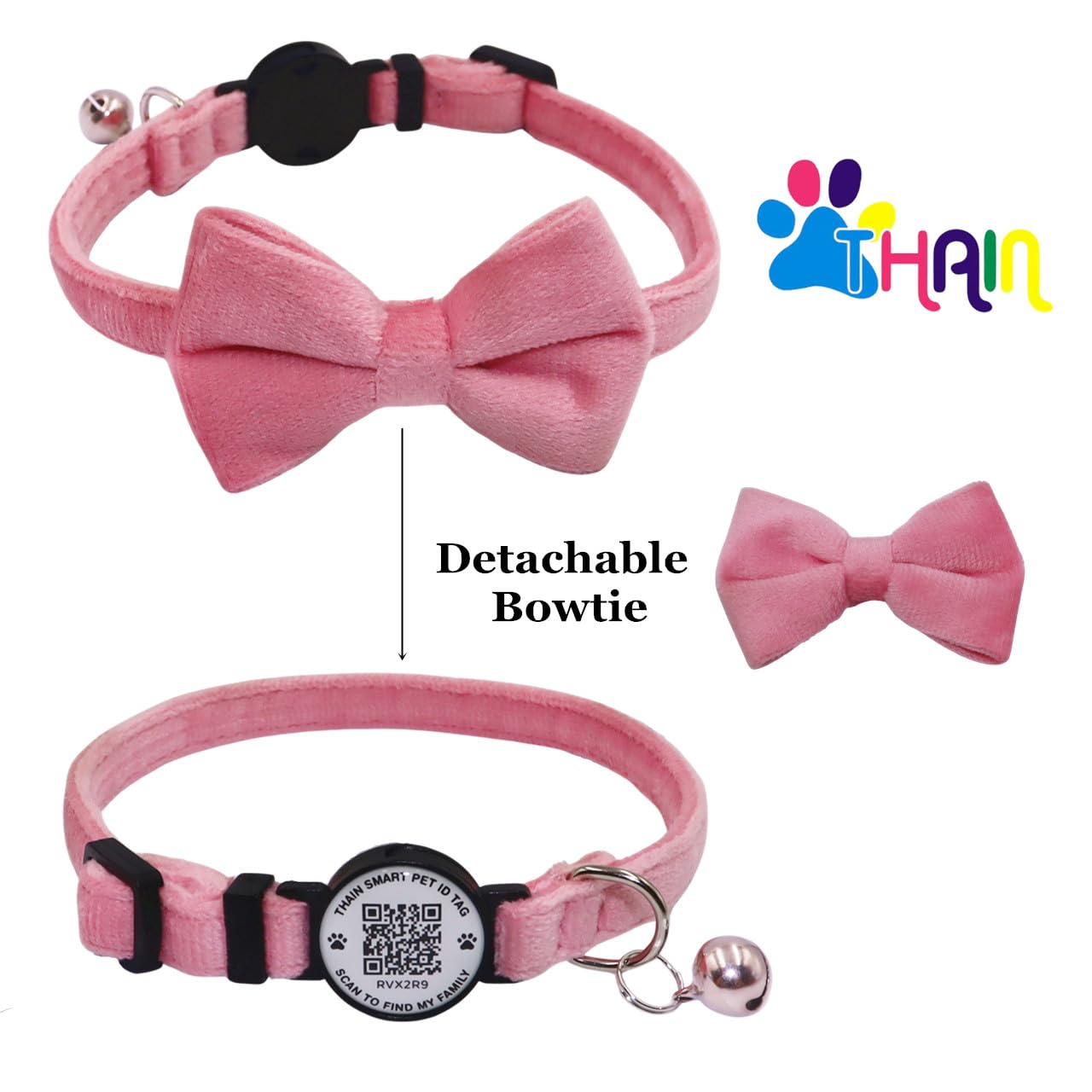 QR Code Cat Collar With Reflective Breakaway Safety - 2 Pack Pet ID Tag & Bell Collars