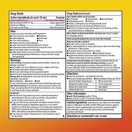 Amazon Basics Daytime Honey Flavor Severe Cold and Flu Relief, Liquid Medicine, 12 fl oz (Pack of 1) (Previously Amazon Basic Care) - image 5