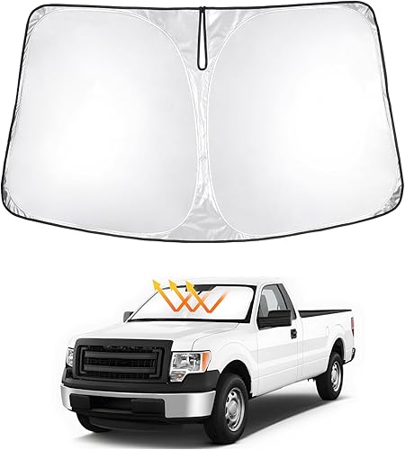 T TGBROS Parasol para parabrisas, ajuste personalizado para Ford F150 2009-2014, accesorios plegable, protector solar de poliéster reflectante,