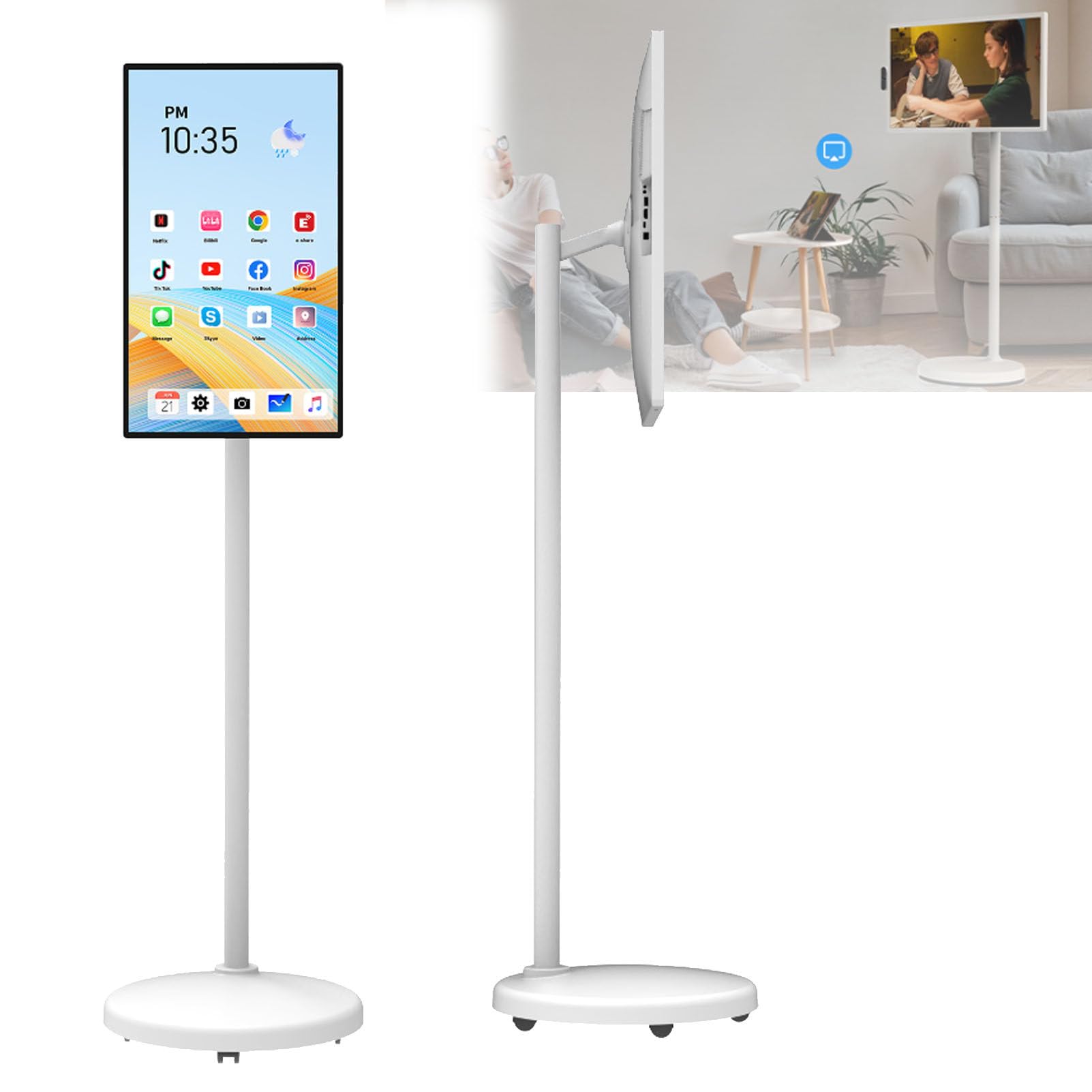 Televisor portátil Inteligente de 32 Pulgadas con Ruedas, Tableta con Ruedas y Pantalla táctil, transmisión inalámbrica, operativo Android 12, batería de 6 Horas 8+128G