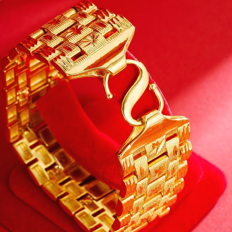 24k Pure Gold Bracelet, Domineering Wide Face Men'S Bracelet Exquisite Cuban Chain, Tank Chain Width 0.6 Inches, Suitable For Husband, Father, Friend Gifts - Image 6