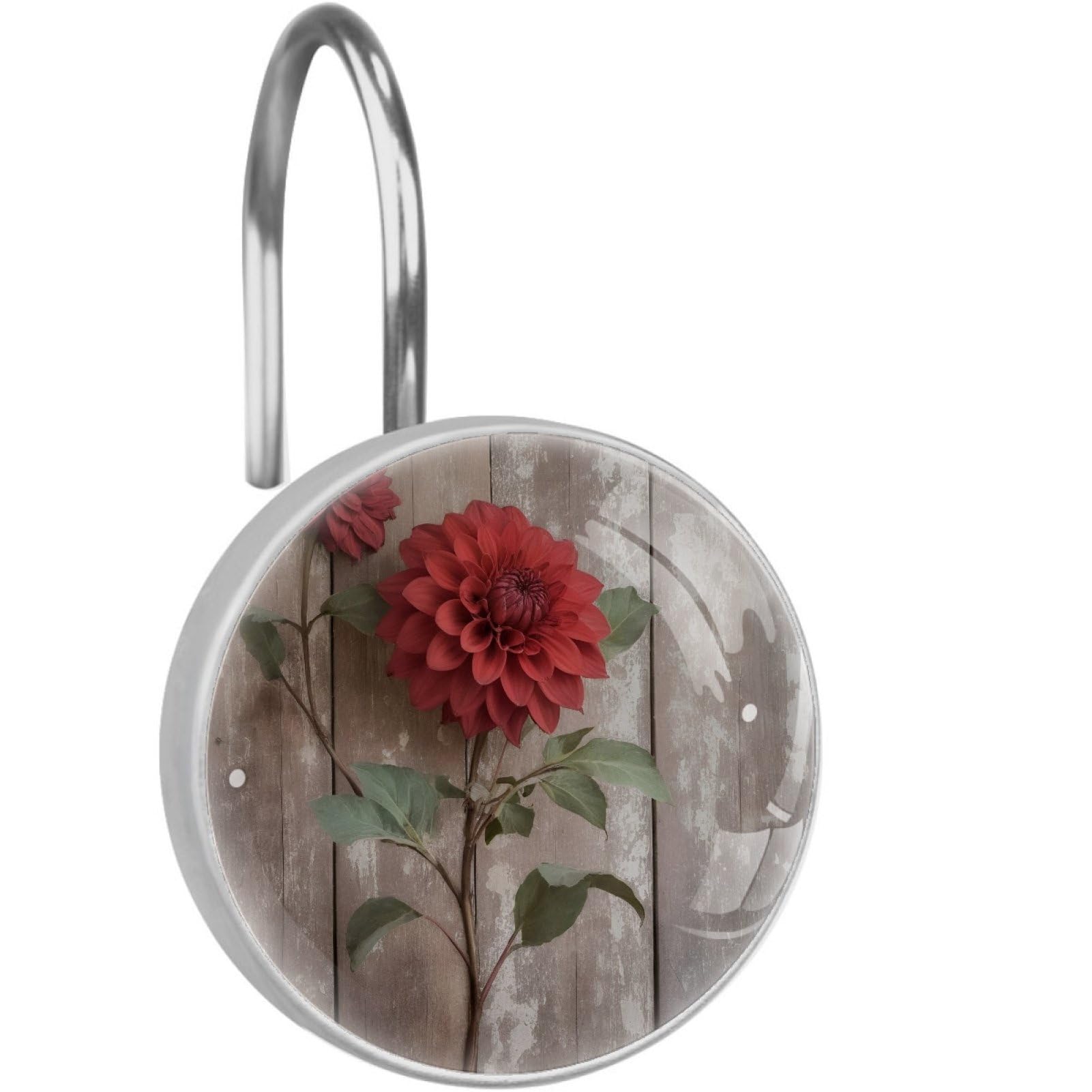VAPOKF Shower Curtain Hooks, 12PCS Farmhouse Red Dahlia Shower Curtain Hook for Bathroom Decors Home Bedroom