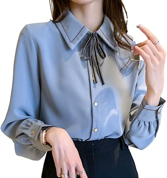 Amazon シャツ レディースシャツ ネクタイ 長袖シャツ 襟付き お開襟 ボタン キレイ 簡約 ビジネス お出かけ 普段着 快適 コーデ万能 優しい 春秋 綿 大きいサイズ S 2xl ベージュ ブルー ホワイト シャツ ブラウス 通販