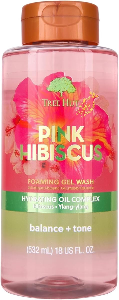 Tree Hut Pink Hibiscus Foaming Body Wash, 18 Fl Oz | Nourishing & Moisturizing Shower Gel w/ Shea Butter & Essential Oils, Soft & Smooth Skin, Gentle Cleanser For All Skin Types