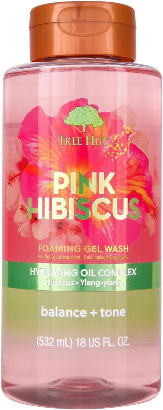 Tree Hut Body Wash, Pink Hibiscus, 18 Fl Oz | Hydrating & Moisturizing Shower Gel w/ Shea Butter & Essential Oils, Soft Smooth Glowing Skin