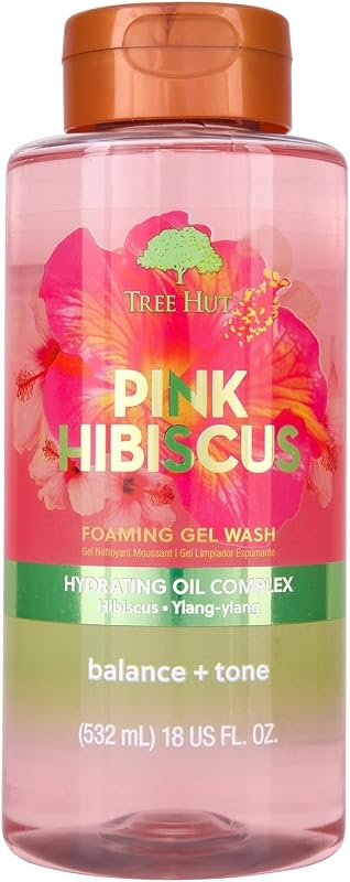 Tree Hut Pink Hibiscus Foaming Body Wash, 18 Fl Oz | Nourishing & Moisturizing Shower Gel w/ Shea Butter & Essential Oils, Soft & Smooth Skin, Gentle Cleanser For All Skin Types