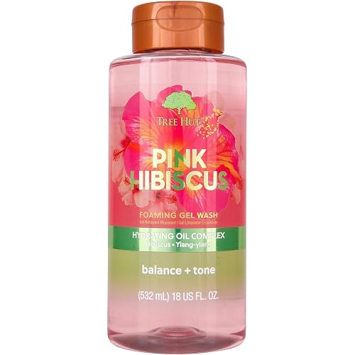 Tree Hut Pink Hibiscus Body Wash, Hydrating & Moisturizing Shower Gel w/Shea Butter & Essential Oils, Soft Smooth Glowing Skin, Gentle Cleanser For All Skin Types, Self Care Gifts for Women, 18 Fl Oz