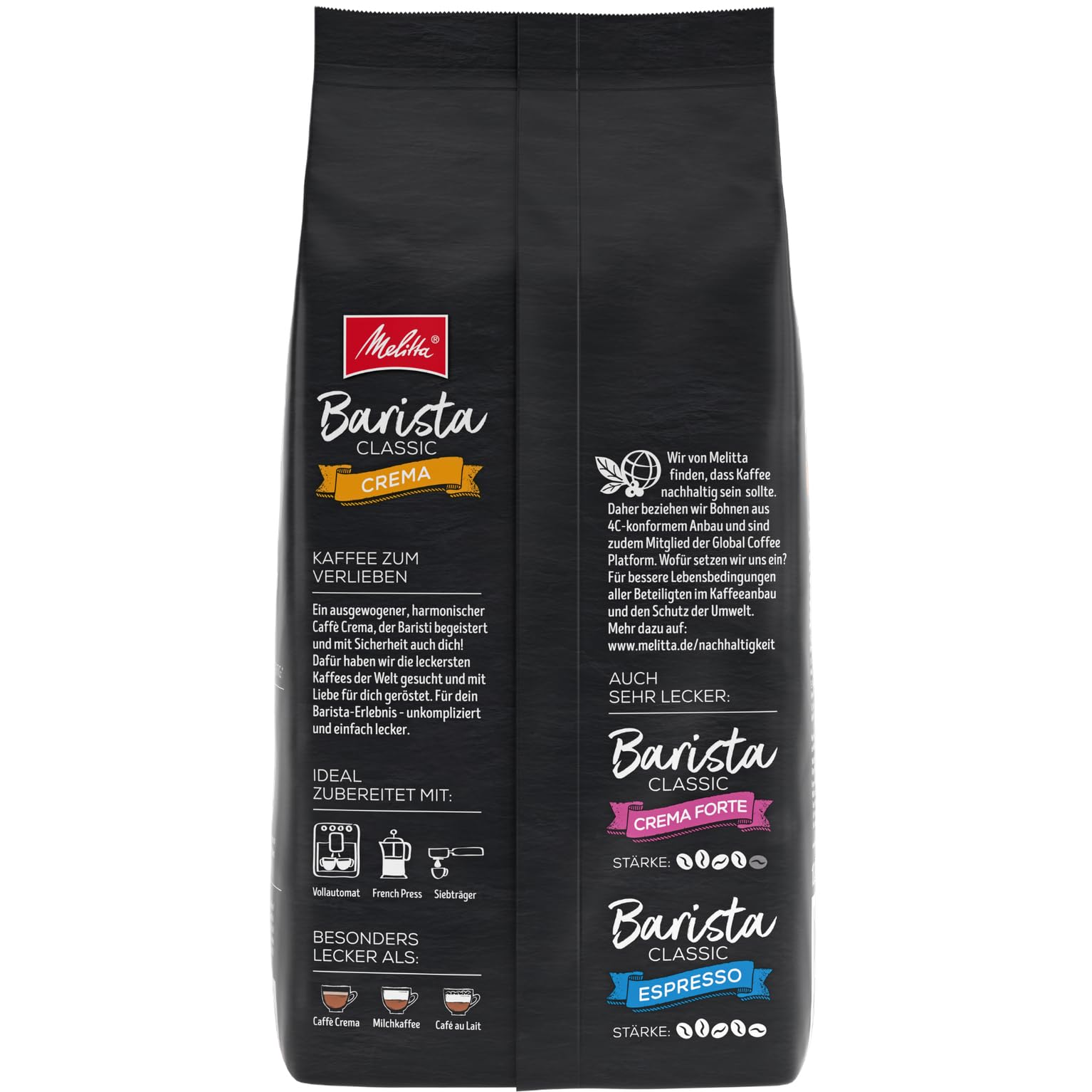 3 x Melitta Barista Classic Crema Ganze Kaffeebohnen je 1kg mittlere Röstung