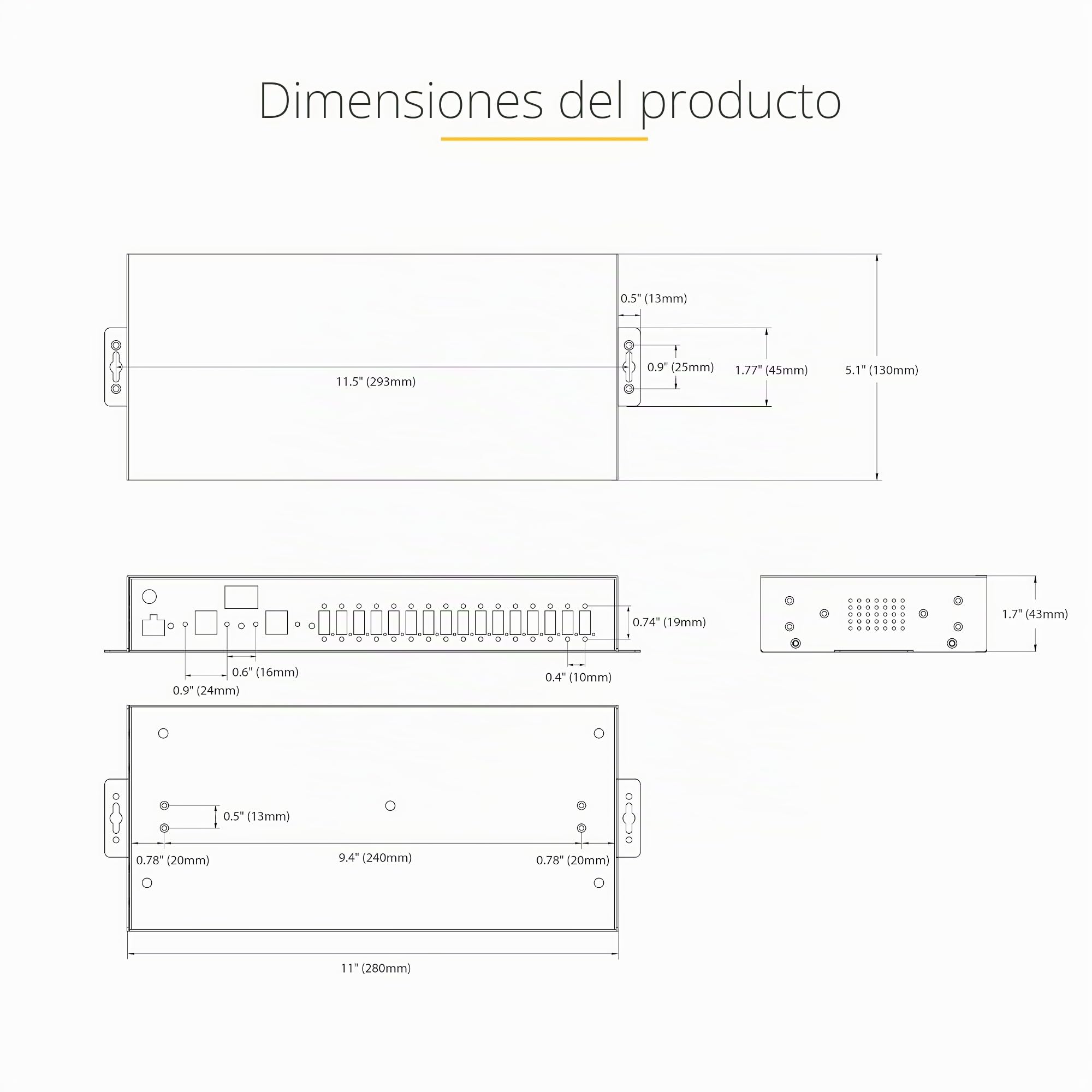 StarTech Hub USB 3.0 Industrial 16 Puertos 5Gbps (5G16AINDS-USB-A-HUB) | Carcasa metálica, Protección ESD nivel 4 15kV/8kV, Carga compartida 120W