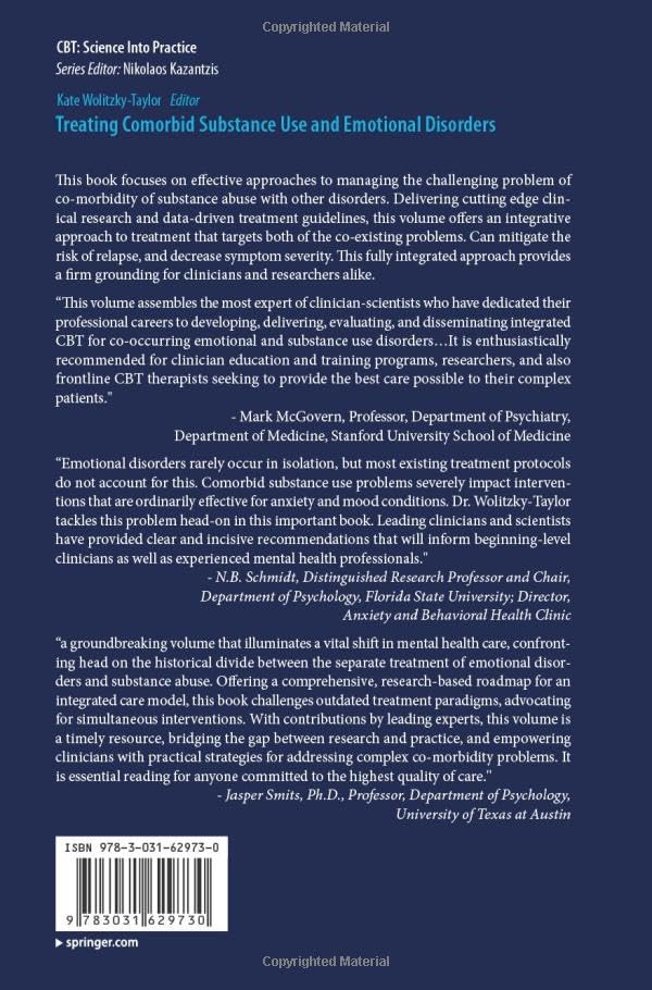Back cover of the book 'Treating Comorbid Substance Use and Emotional Disorders (CBT: Science Into Practice)'