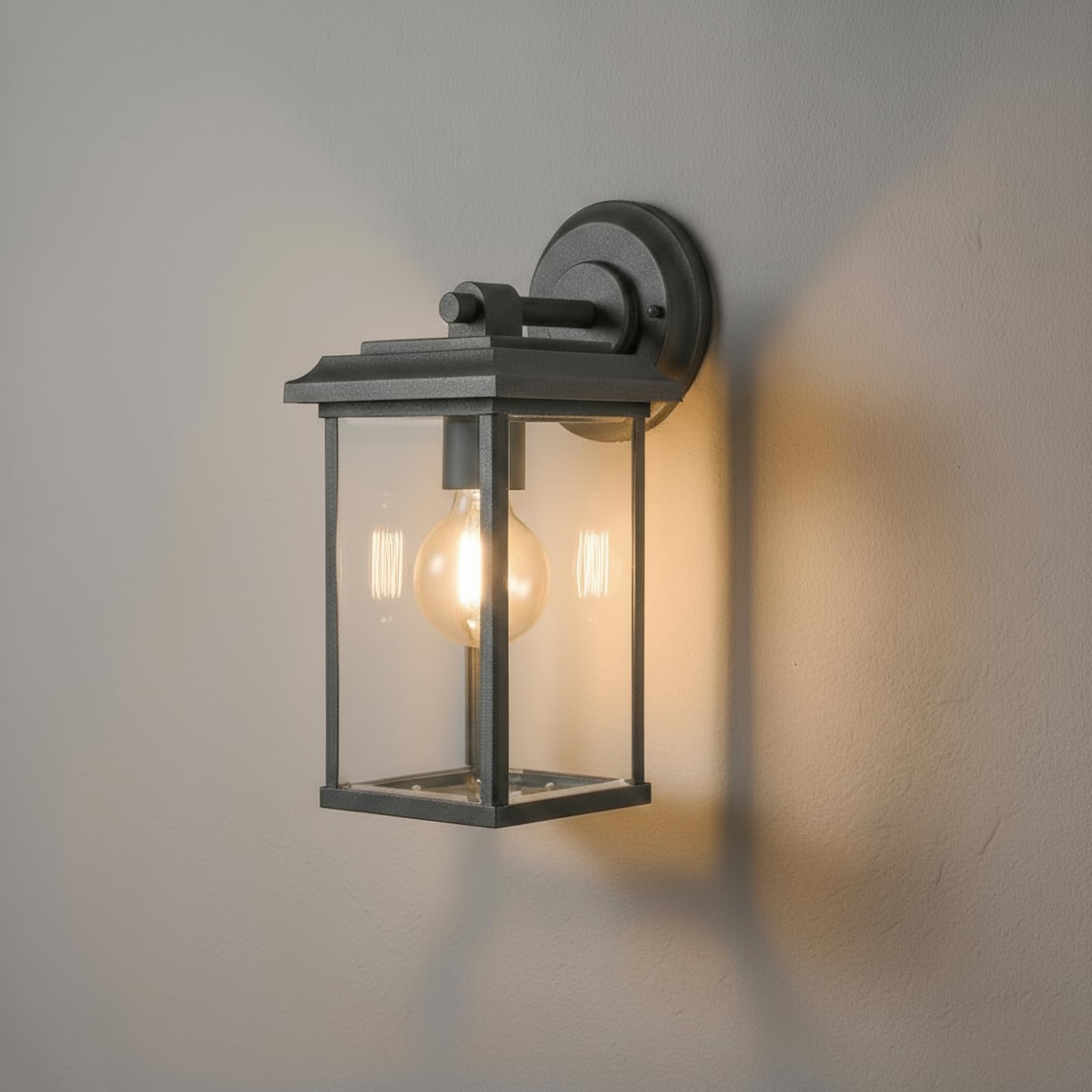Applique da Parete per Esterni, Lampadina E27 Max 25W (Non Inclusa), IP65 ImpermeabileCorpo in Alluminio, Diffusore in Vetro, Lampada da Esterno a Parete con Paralume in Vetro Trasparente