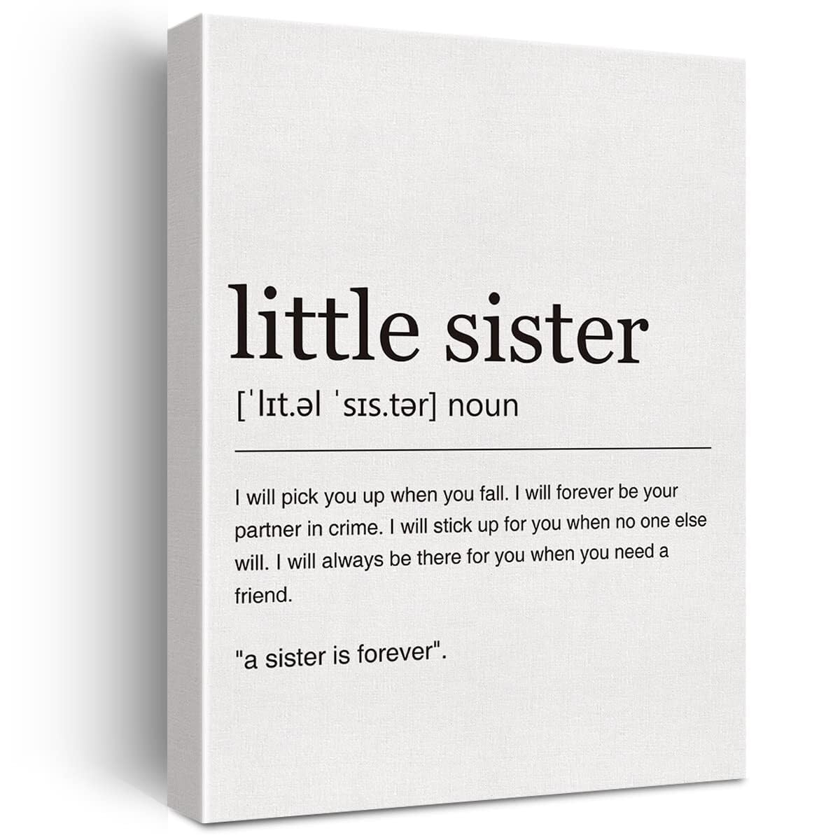 Rnumligh Framed Family Wall-Art Little Sister Definition Canvas Print Inspirational Quote Sentimental Gift For Sister(,08X12inch(20X30cm))