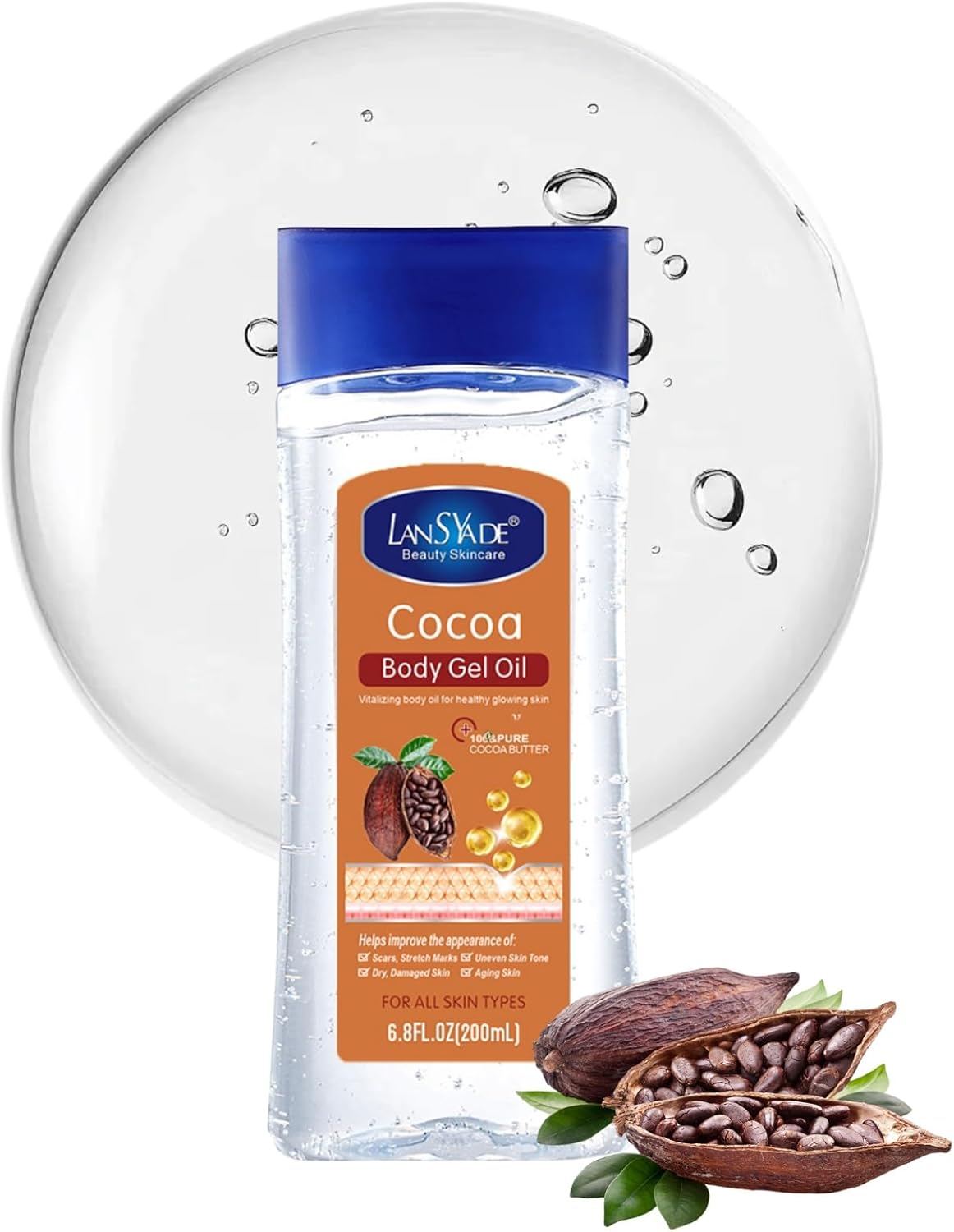 Cocoa Body Gel Oil for Skin,Body & Face Oils for Women,100% Natural Skin Care Cocoa Face & Body Oil，Refreshing and Non-Greasy Body & Face Oil,Body Oils for Dry Skin,Anti-Aging & Reduce Fine Lines