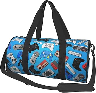 Video Game Controller Blue Background Gym Duffle Bag Foldable Lightweight Carry On Weekender Travel Duffel Bags Sport Bags For Fitness Yoga Beach Swim Men Women