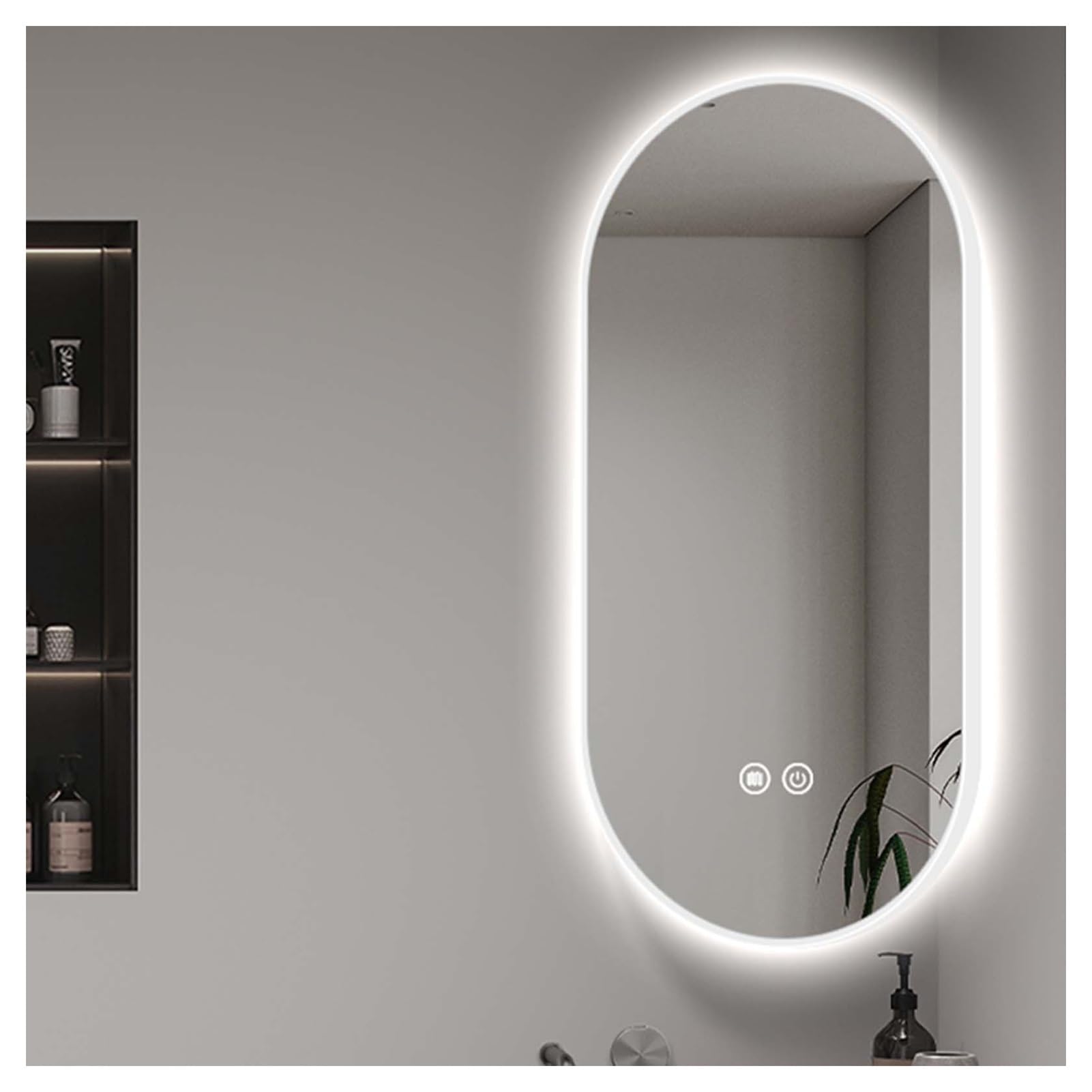 YCOVSFP Swivel Corner Mirror,Illuminated Oval Wall-Mounted Mirror,Bathroom Mirror with Aluminum Alloy Frame,Infinitely Dimmable in 3 Colors,for Home and Hotel(White,60x100cm)