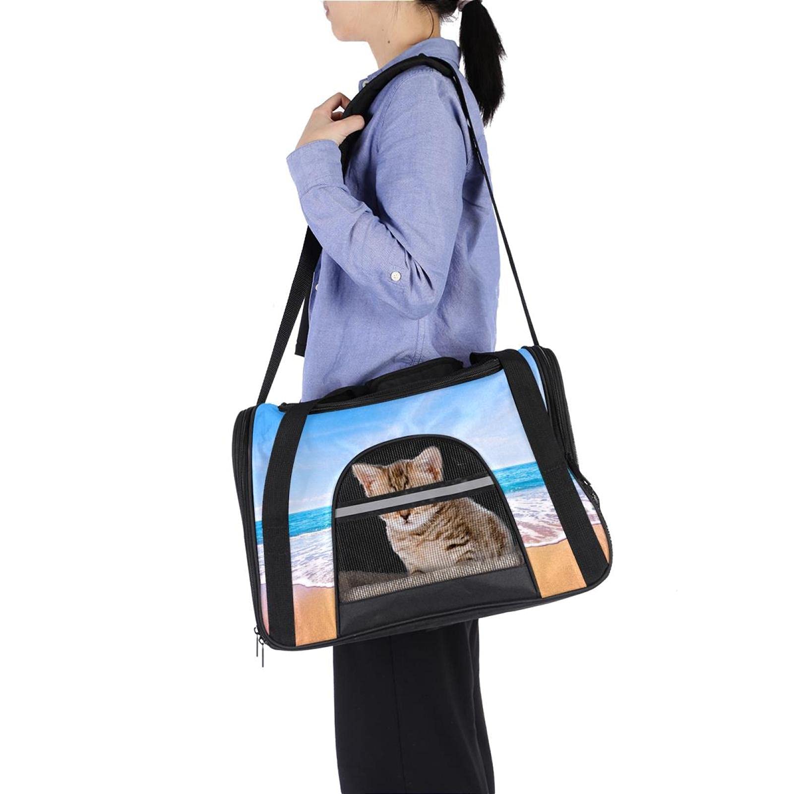 Trasportino per animali domestici da spiaggia e mare morbido da viaggio per gatti, cani e cuccioli, borsa portatile pieghevole per animali domestici approvata dalla compagnia aerea