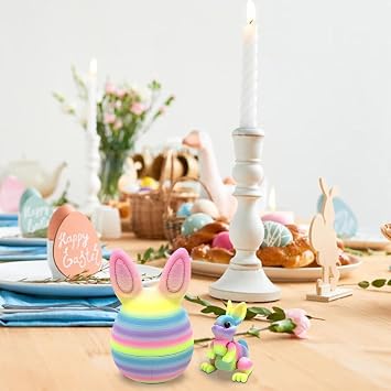 Easter 3D Printed Bunny Eggs Set, 3D Printed Rainbow Easter Egg Colorful Rabbit Figurine Toys, 3d Printing Egg Bunny Ornaments with Mini Cute Rabbit Inside Spring Holiday Decor Gifts (D)