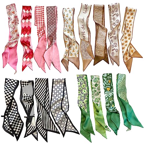 QTMY 17 Pack Purse Scarf for Bags Silk Head Scarf for Hair Handbag Women Scarfs Band Hair Neck Scarves Fashion