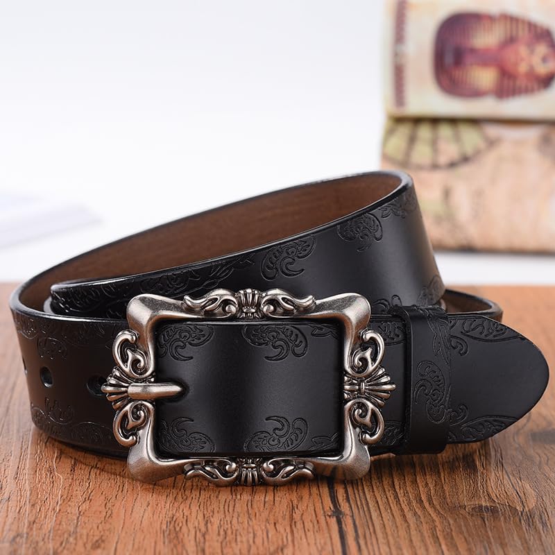 Western Belts for Women Men Cowboy Cowgirl Floral Engraved Leather Strap Vintage Embossed Buckle Suit Casual Everyday2