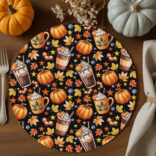 Fall Round Placemats Set of 8 Cupcake Orange Pumpkin Thanksgiving