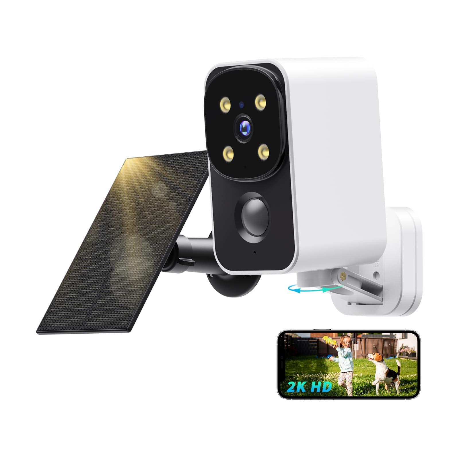 2K Camaras de Vigilancia WiFi sin Cables, Panorámica de 180°, Cámara Vigilancia WiFi Exterior Solar, Visión Nocturna en Color, PIR, Audio Bidireccional