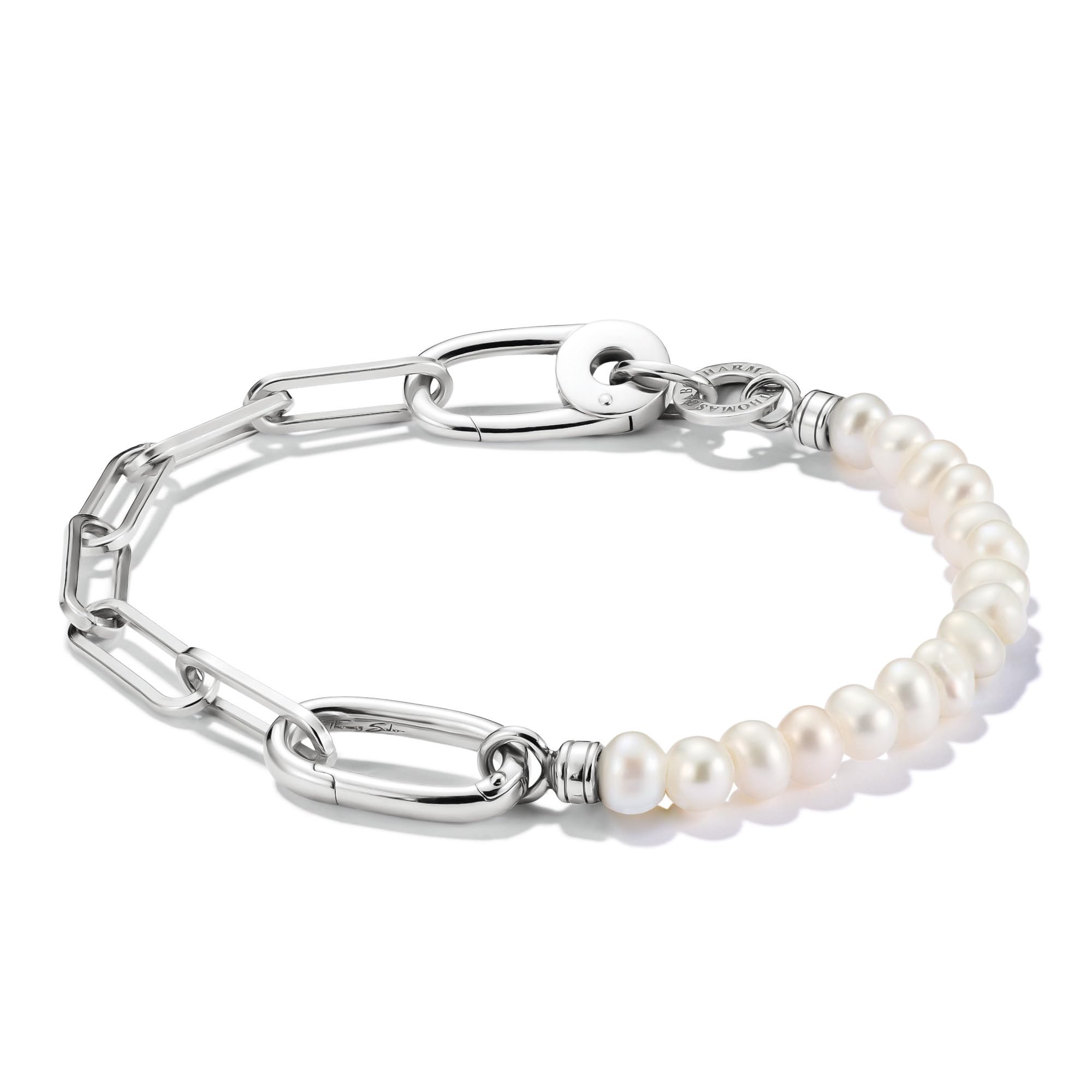 Charm Armband Silber mit Paperclip-Kette & Süßwasserperlen – Recyceltes 925 Sterling Silber mit Connect Link