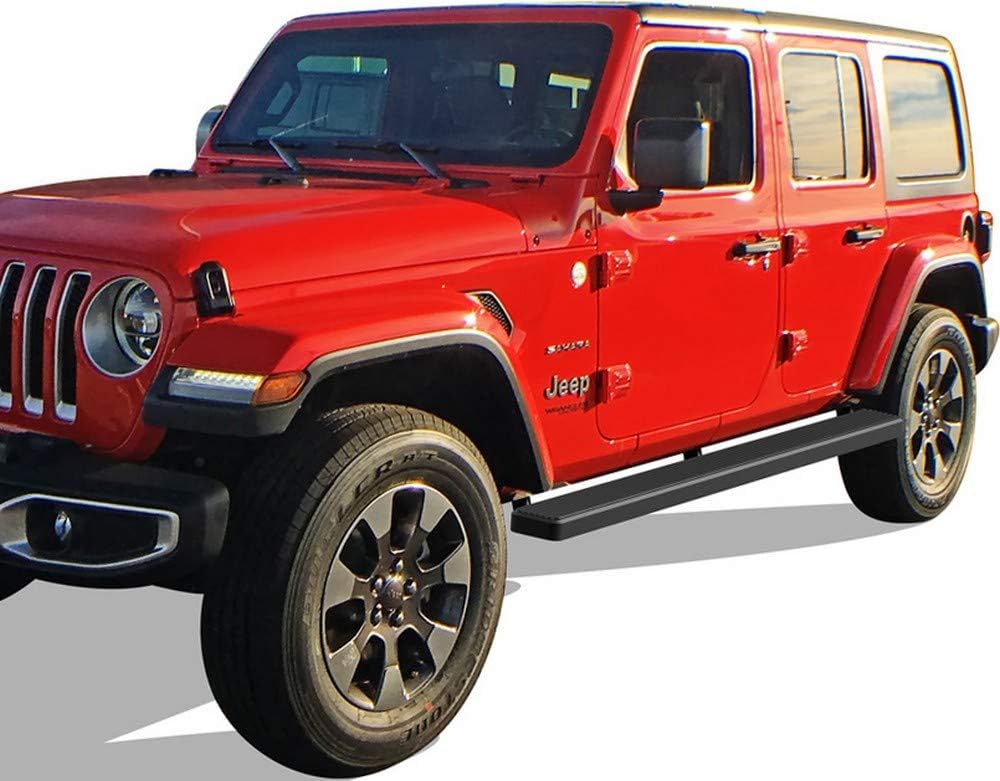 APS (Black 5in) Stainless Steel Running Boards Nerf Bars Steps Compatible with Jeep Wrangler JL 2018-2026 4-Door (Include 21-26 4xe) (Factory sidesteps or Rock Rails Have to be Removed)